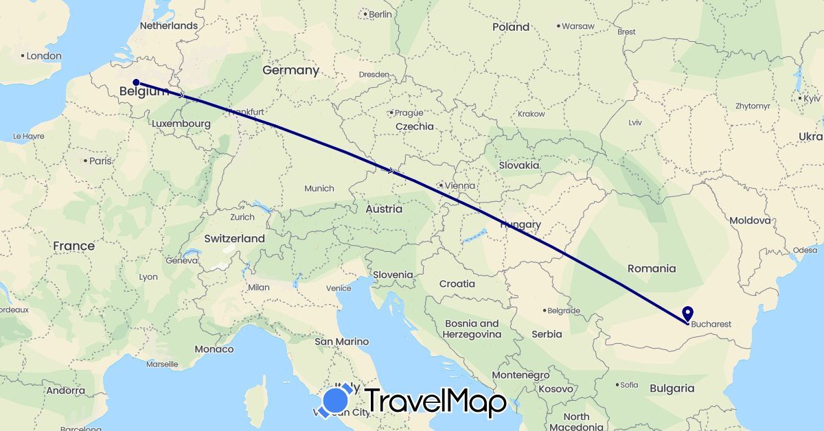TravelMap itinerary: driving in Belgium, Romania (Europe)
